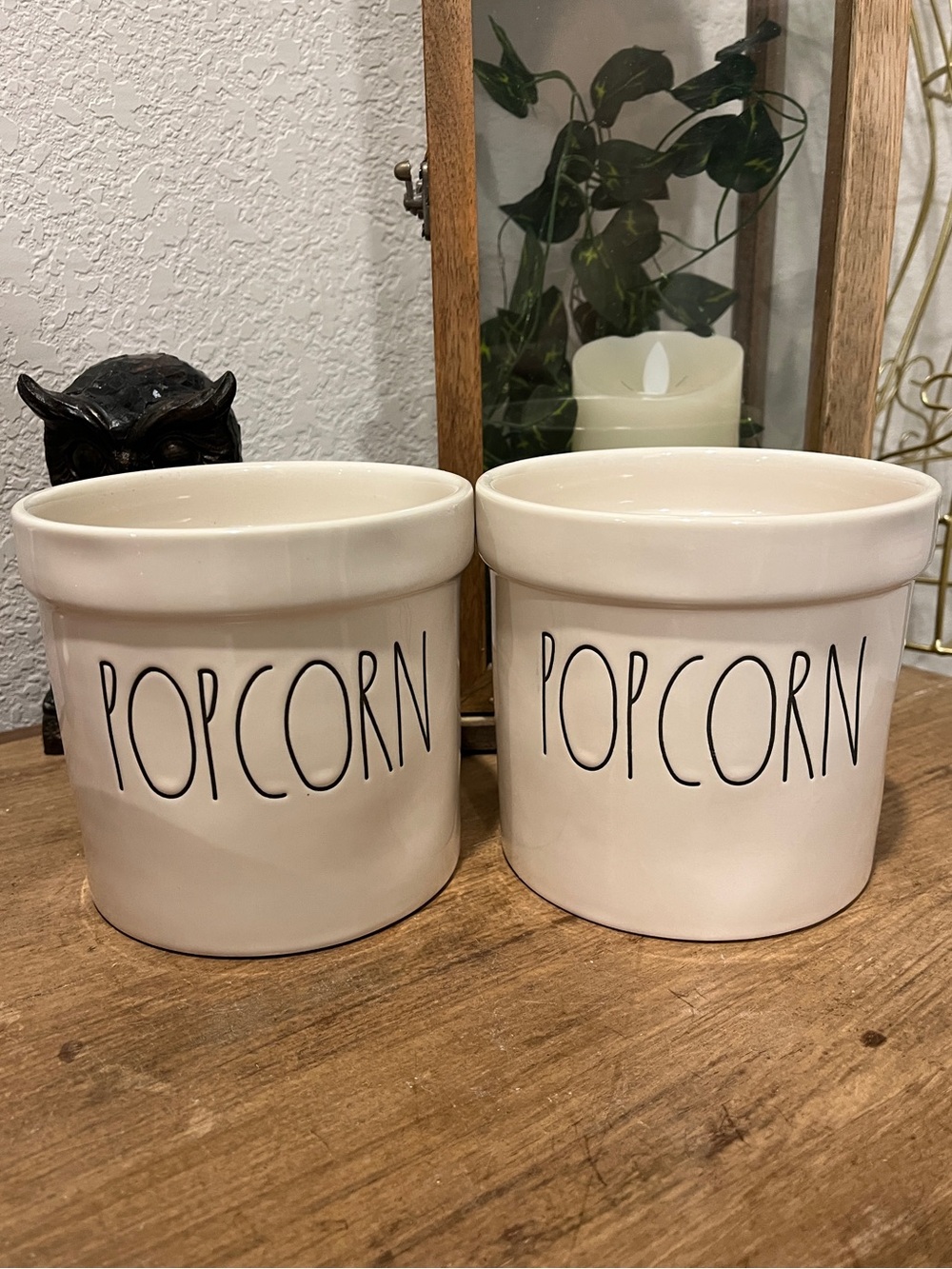 Rae Dunn Cream White 'POPCORN' Ceramic Buckets- Set of 2